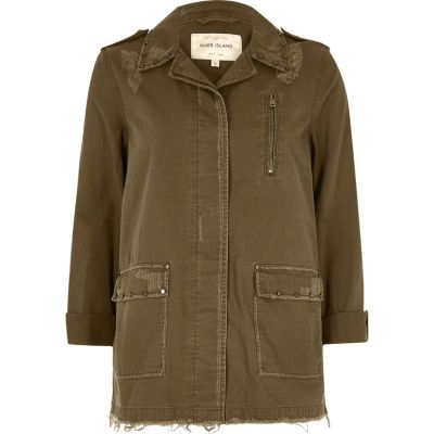 Khaki stud detail miltary jacket